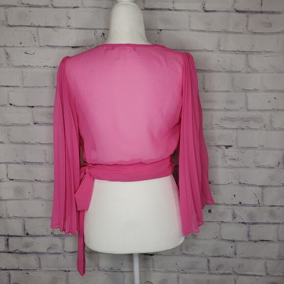 Idem Ditto Hot Pink Sheer Wrap Top Size Small - Picture 4 of 10